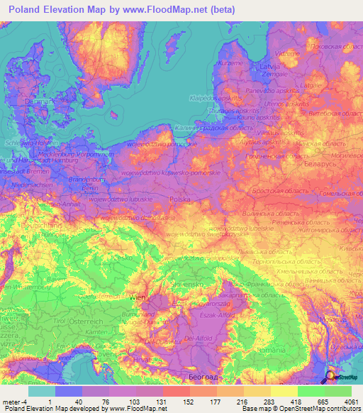 Poland Elevation Map