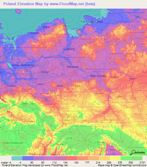 Poland Elevation Map