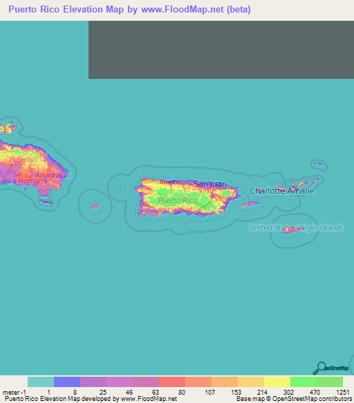 Puerto Rico Elevation Map