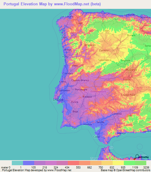 Portugal Elevation Map