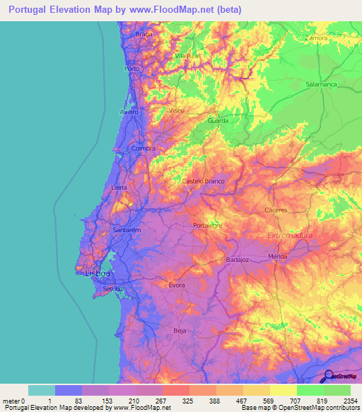 Portugal Elevation Map