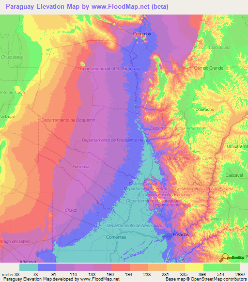 Paraguay Elevation Map