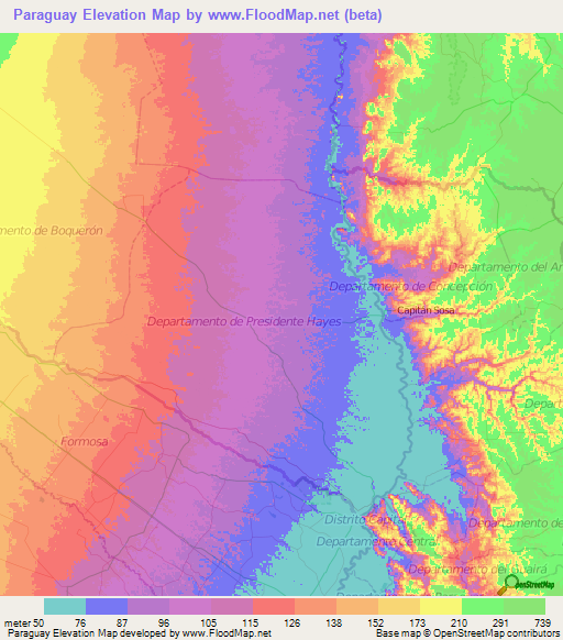 Paraguay Elevation Map