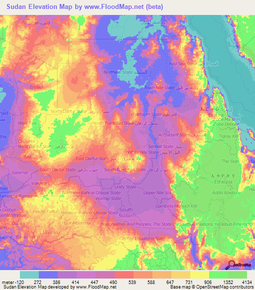 Sudan Elevation Map