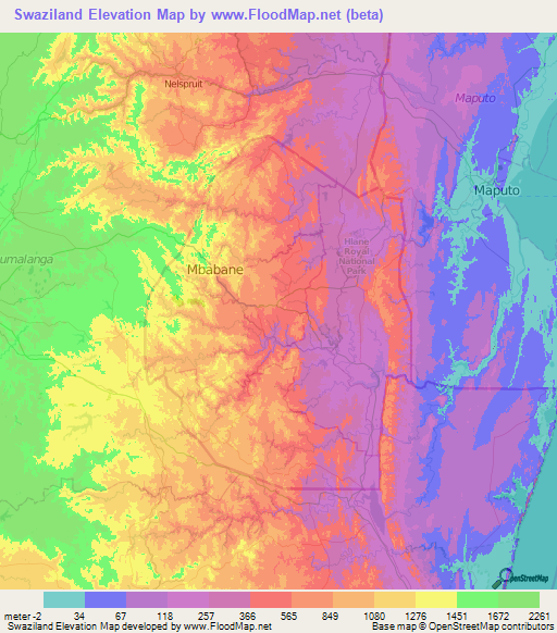 Swaziland Elevation Map