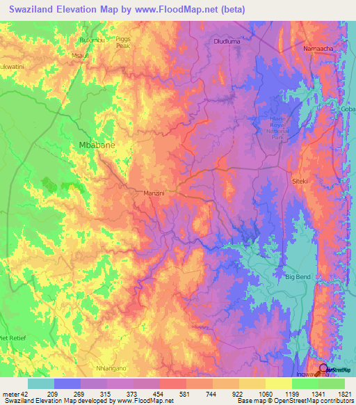 Swaziland Elevation Map