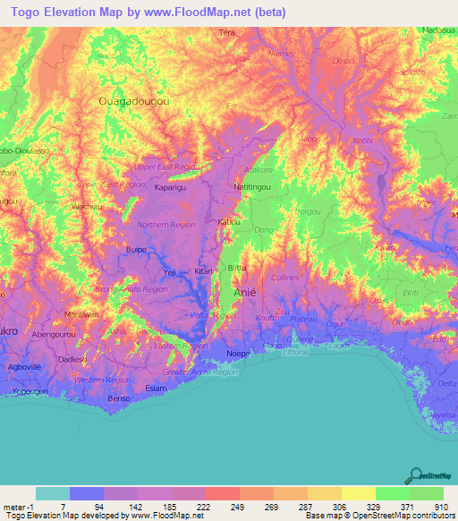 Togo Elevation Map