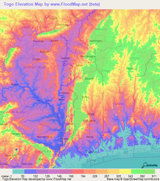 Togo Elevation Map