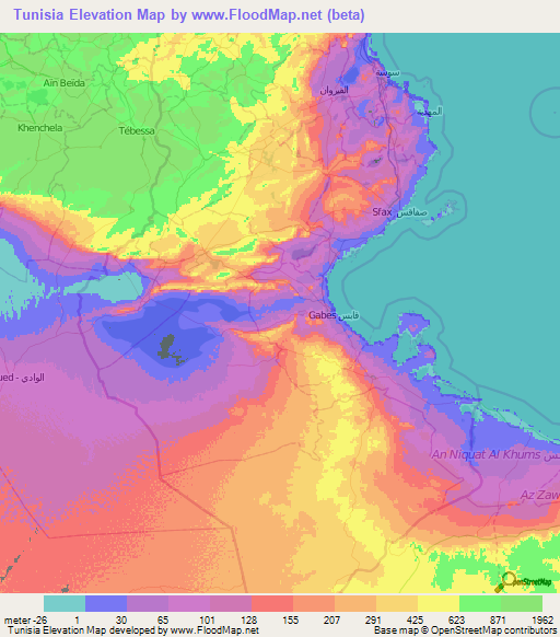 Tunisia Elevation Map
