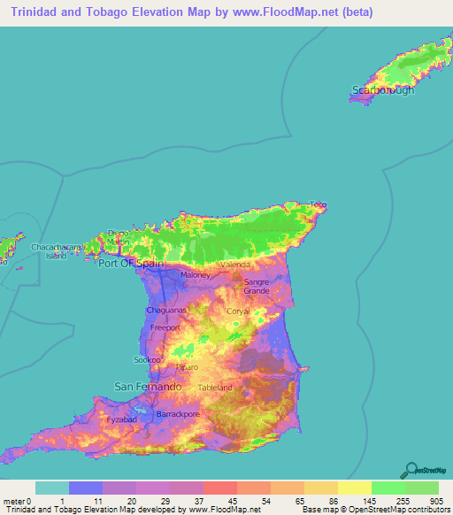 Trinidad and Tobago Elevation Map