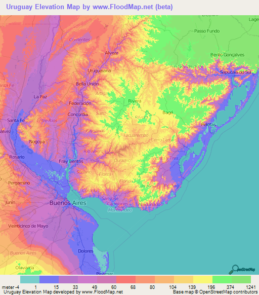 Uruguay Elevation Map