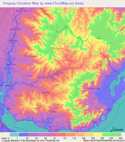 Uruguay Elevation Map