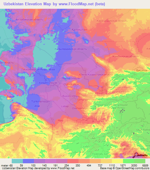 Uzbekistan Elevation Map