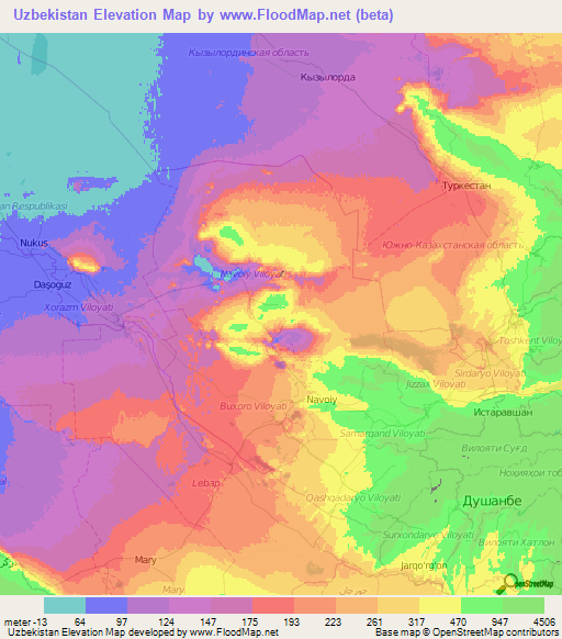 Uzbekistan Elevation Map
