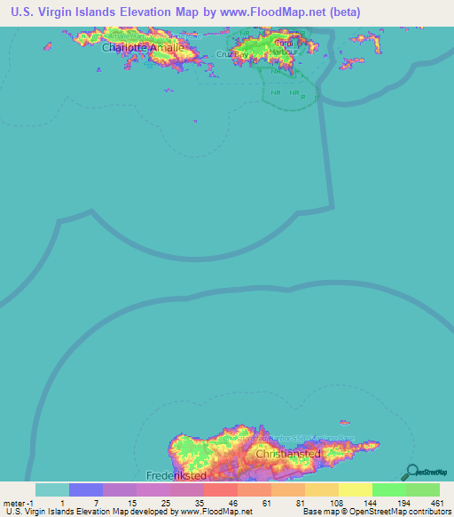 U.S. Virgin Islands Elevation Map