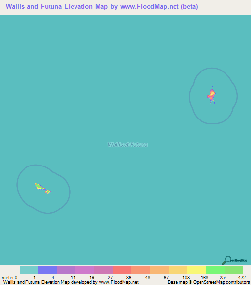 Wallis and Futuna Elevation Map