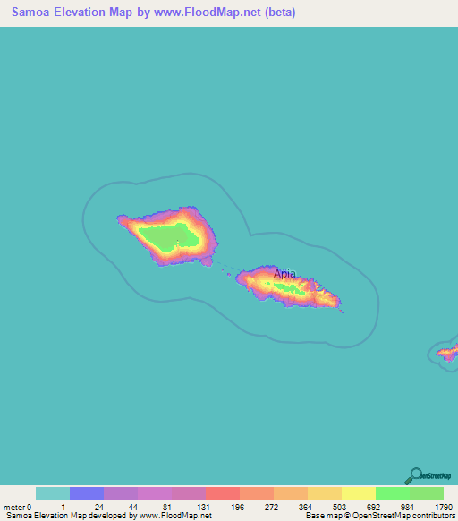 Samoa Elevation Map