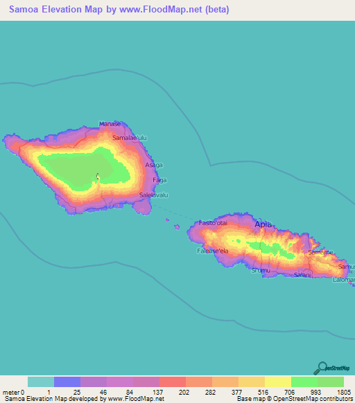 Samoa Elevation Map