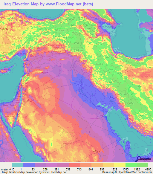 Iraq Elevation Map
