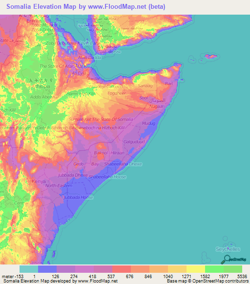 Somalia Elevation Map