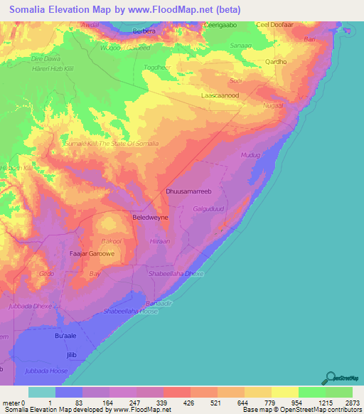 Somalia Elevation Map