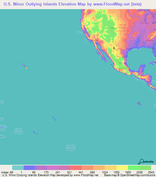 United States Minor Outlying Islands Elevation Map