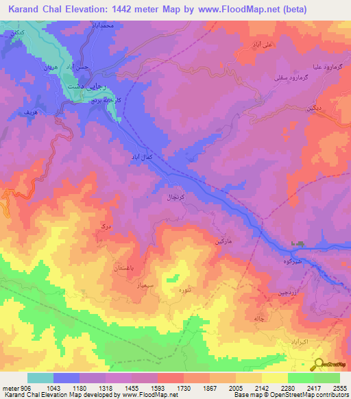 Karand Chal,Iran Elevation Map
