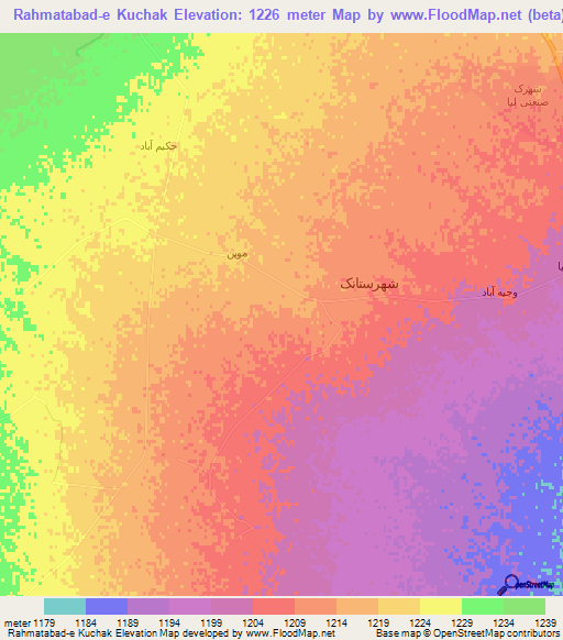 Rahmatabad-e Kuchak,Iran Elevation Map