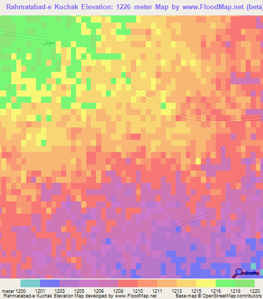 Rahmatabad-e Kuchak,Iran Elevation Map