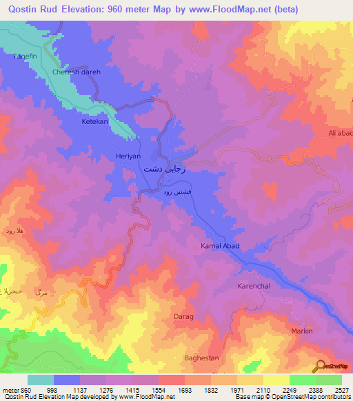 Qostin Rud,Iran Elevation Map