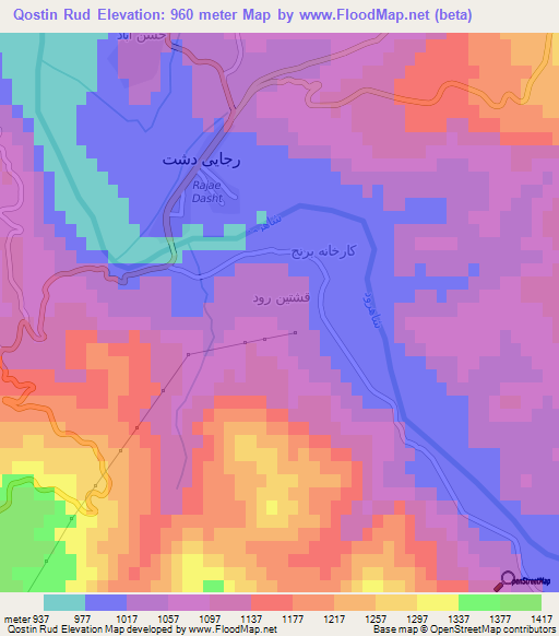 Qostin Rud,Iran Elevation Map