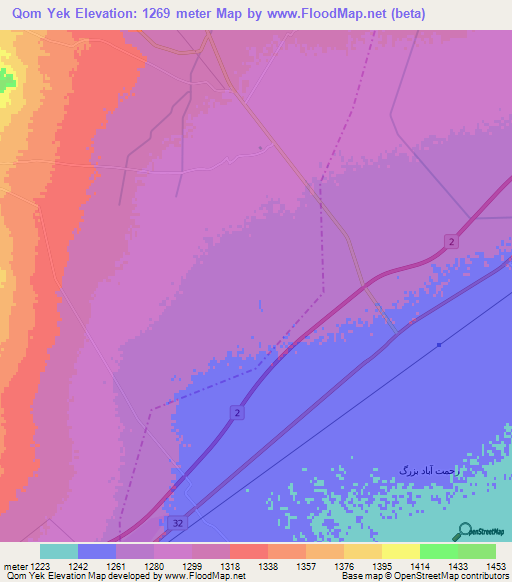 Qom Yek,Iran Elevation Map