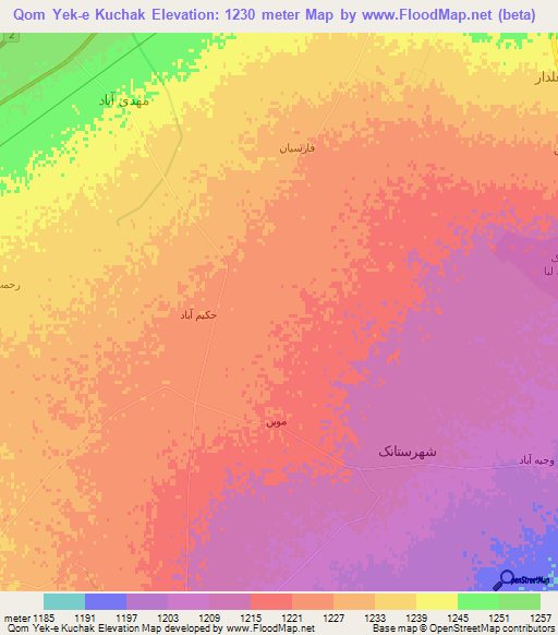 Qom Yek-e Kuchak,Iran Elevation Map