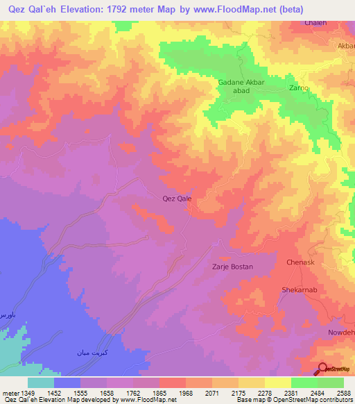 Qez Qal`eh,Iran Elevation Map