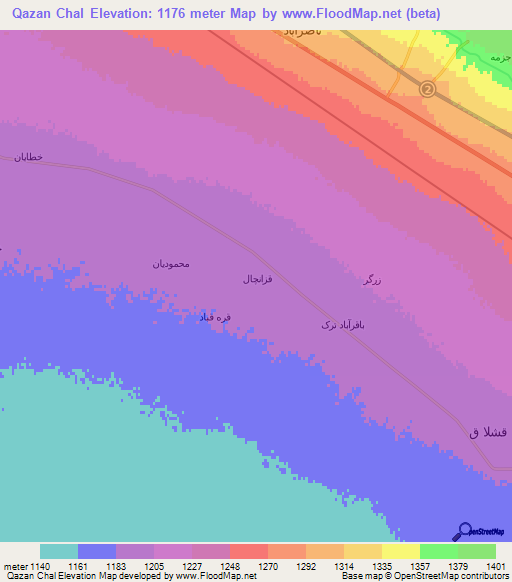 Qazan Chal,Iran Elevation Map