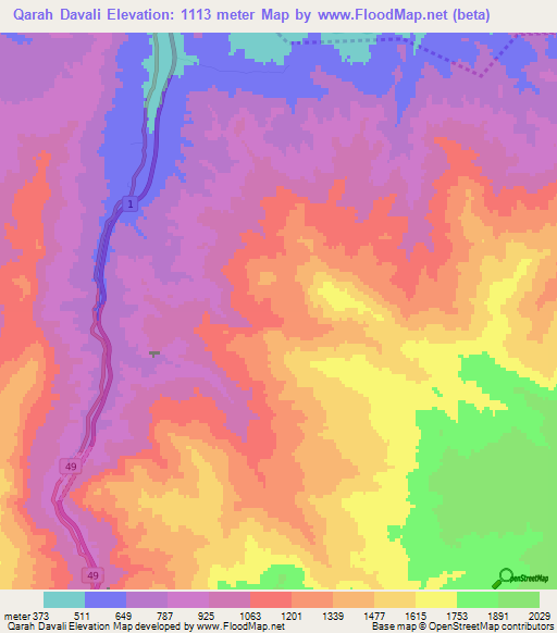 Qarah Davali,Iran Elevation Map