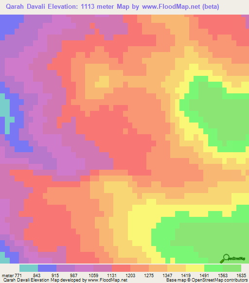 Qarah Davali,Iran Elevation Map