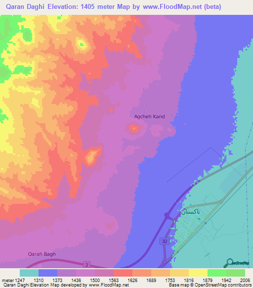 Qaran Daghi,Iran Elevation Map
