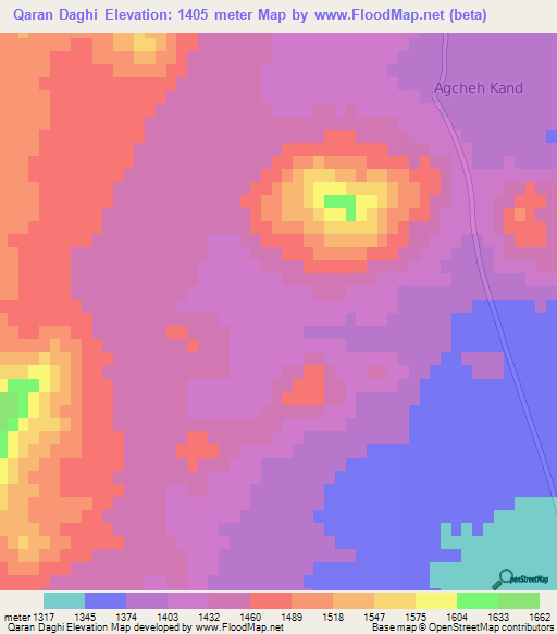 Qaran Daghi,Iran Elevation Map