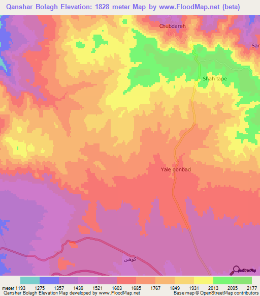 Qanshar Bolagh,Iran Elevation Map