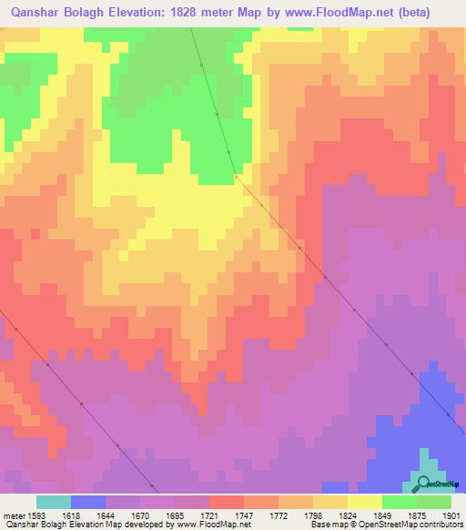 Qanshar Bolagh,Iran Elevation Map