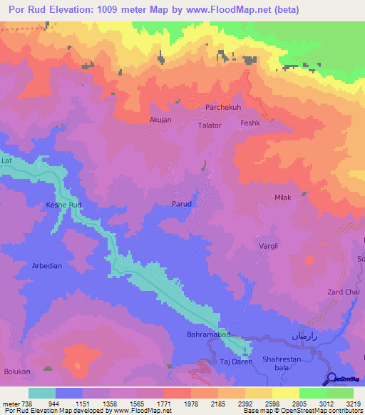 Por Rud,Iran Elevation Map