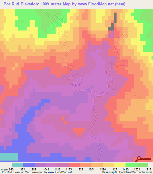 Por Rud,Iran Elevation Map