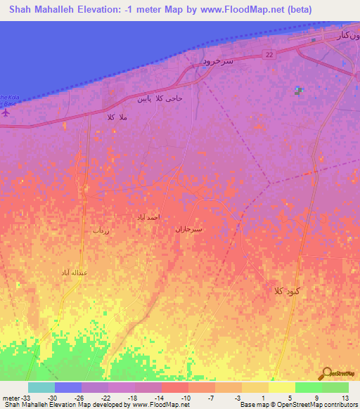 Shah Mahalleh,Iran Elevation Map