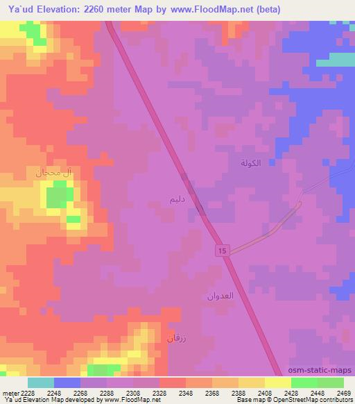 Ya`ud,Saudi Arabia Elevation Map