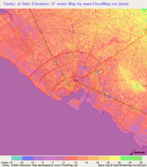 Yanbu` al Bahr,Saudi Arabia Elevation Map