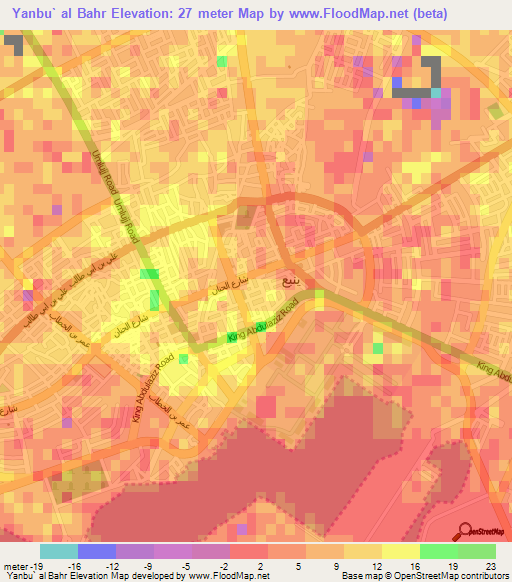 Yanbu` al Bahr,Saudi Arabia Elevation Map