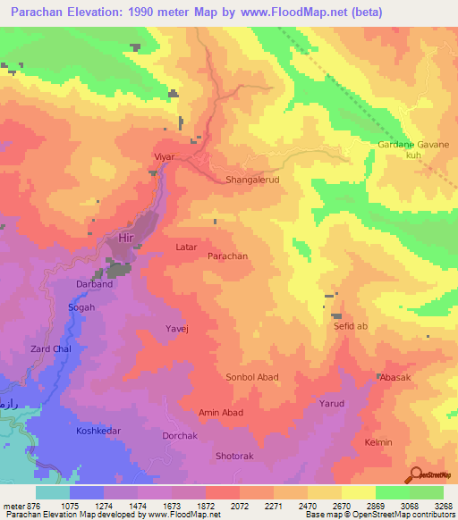 Parachan,Iran Elevation Map