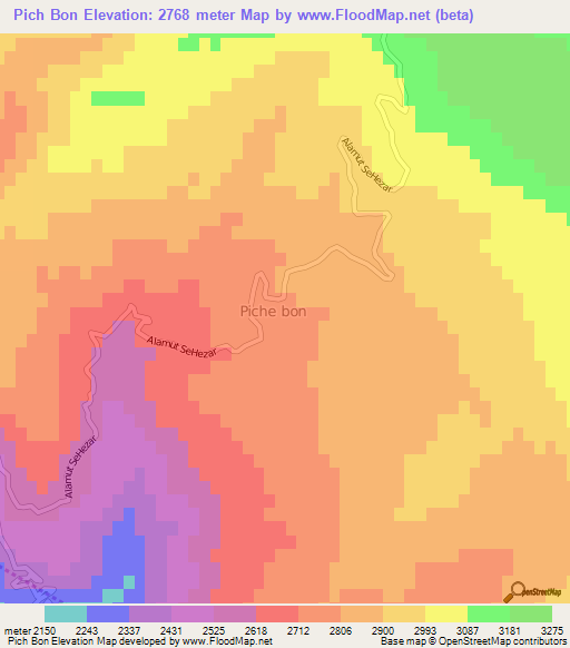 Pich Bon,Iran Elevation Map