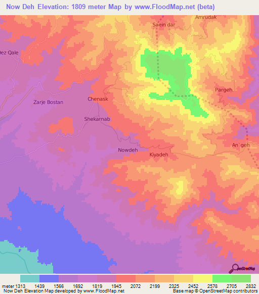 Now Deh,Iran Elevation Map